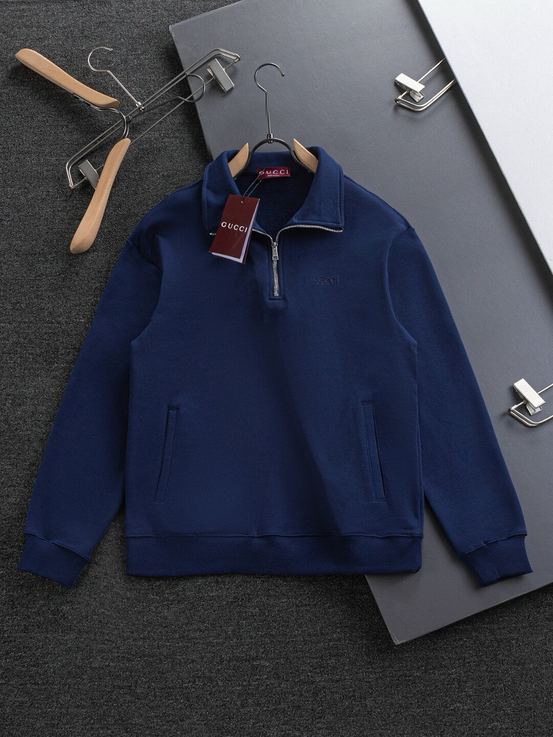 Zipper Letter Embroidery Sweatshirt