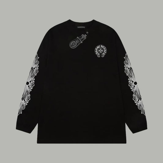 Classic Sanskrit Print Cotton Long Sleeve Shirt