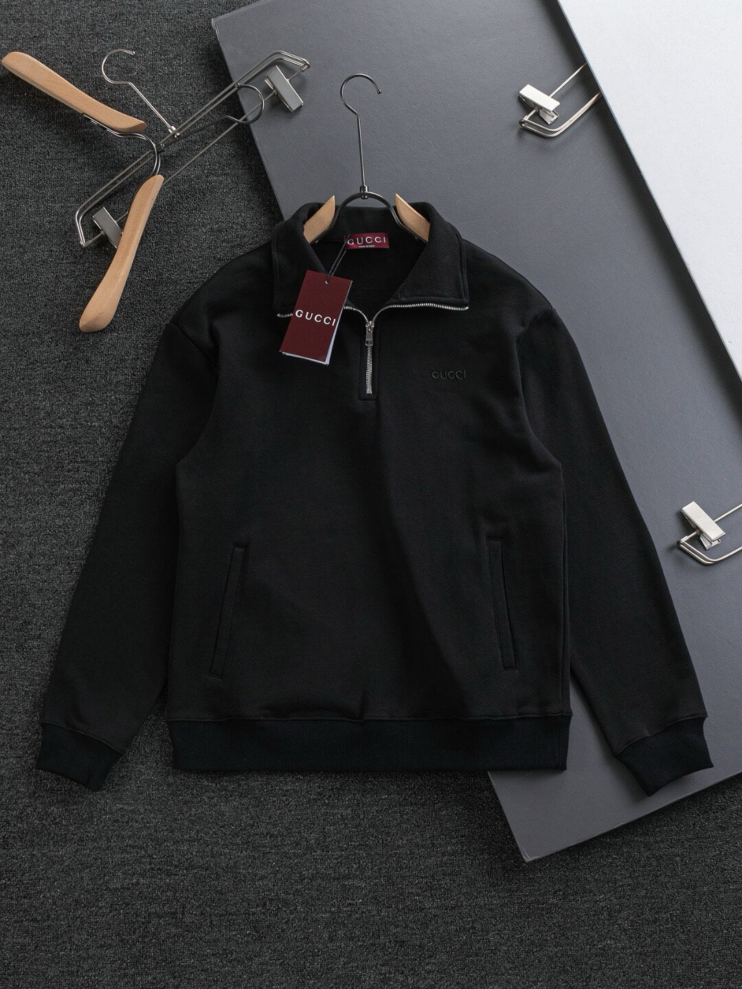 Zipper Letter Embroidery Sweatshirt