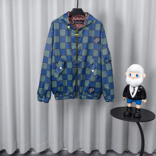 Reversible Plaid-Design Jacket