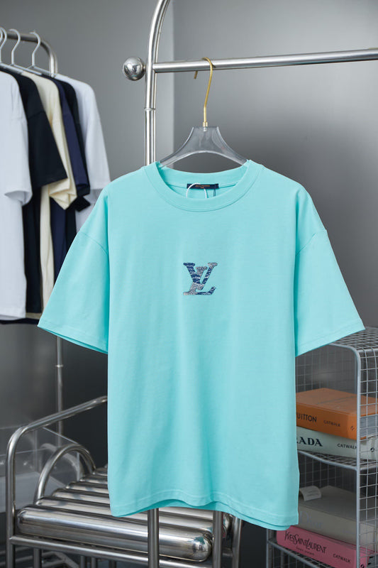 2025 New Denim Patch Rhinestone Letter T-shirt
