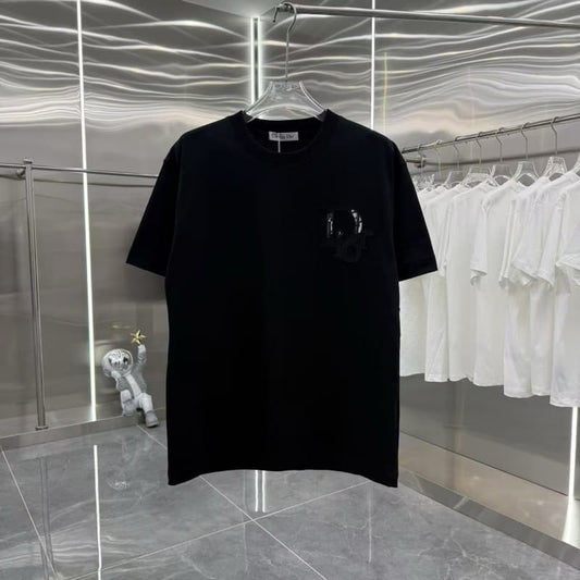 2025 New Denim Patch Letter Embroidered T-Shirt
