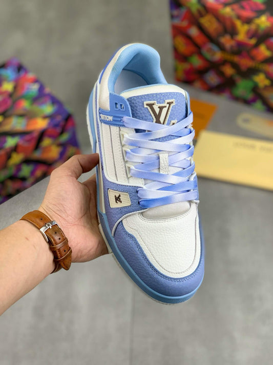 Blue White Color-Block Sneakers