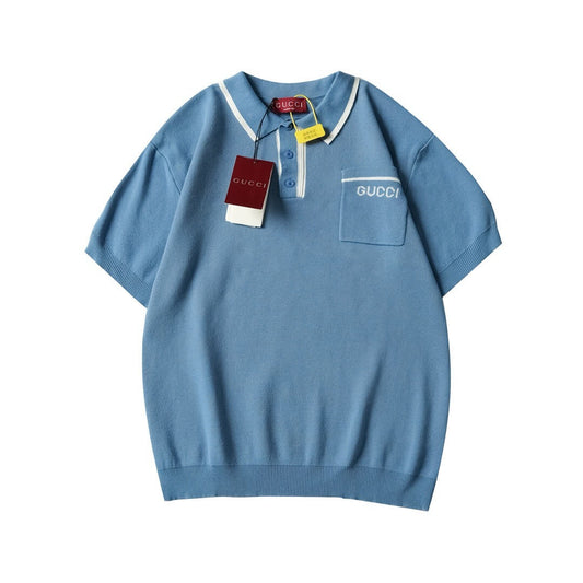 Blue Wool Polo Shirt