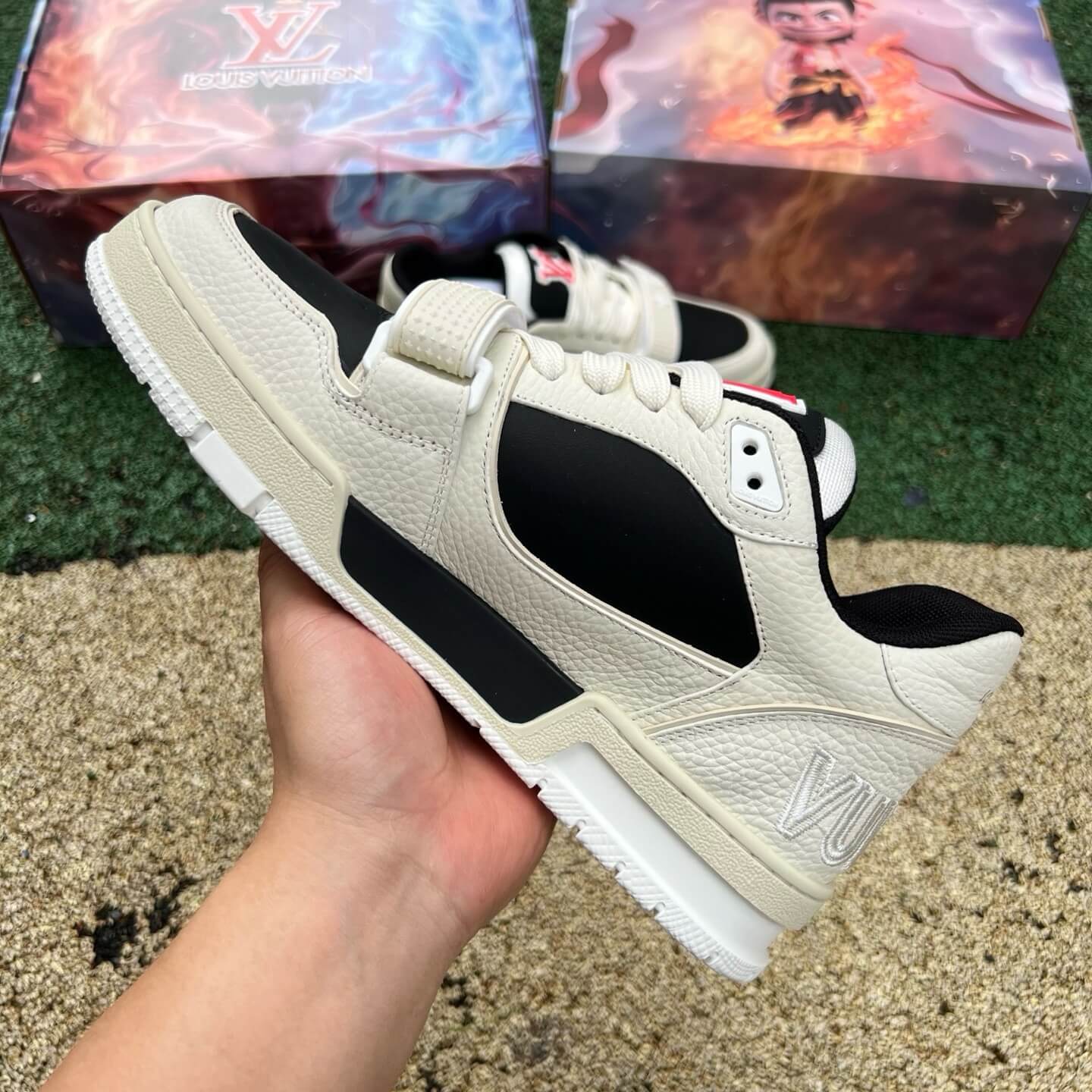 White and Black Velcro Strap Sneakers