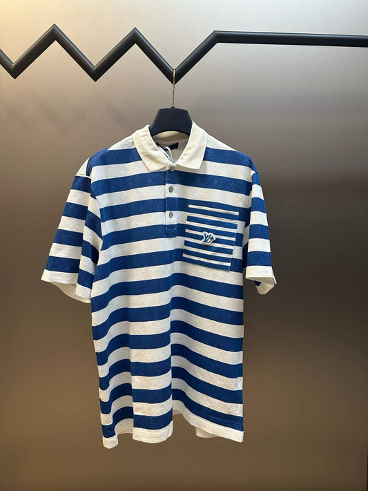 White and Blue Striped Polo Shirt
