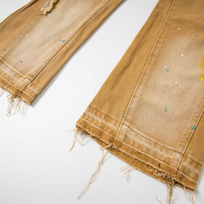 Yellow Graffiti Splash Paint Washed Denim Pants