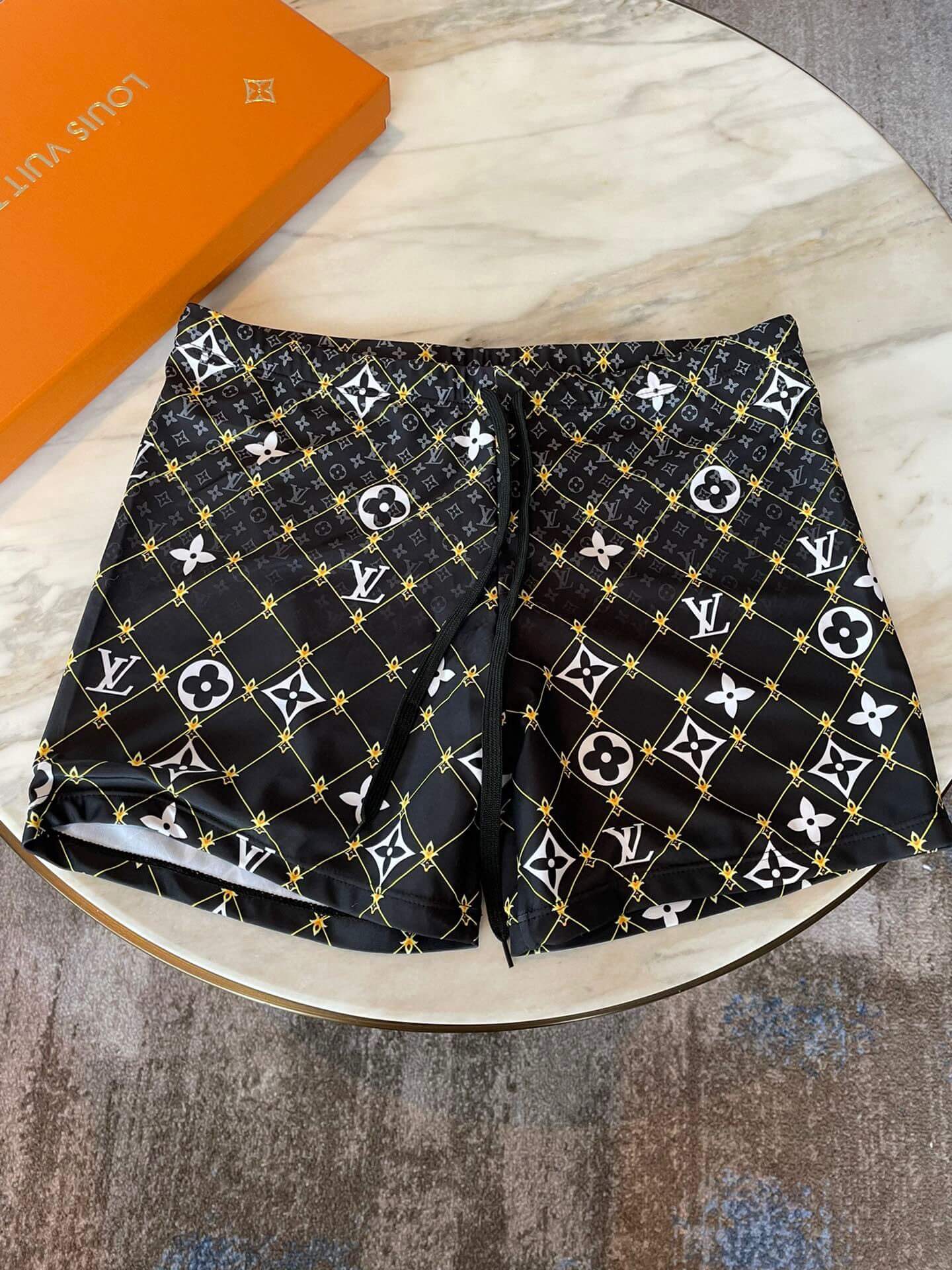 Black All-Over Print Swim Trunks