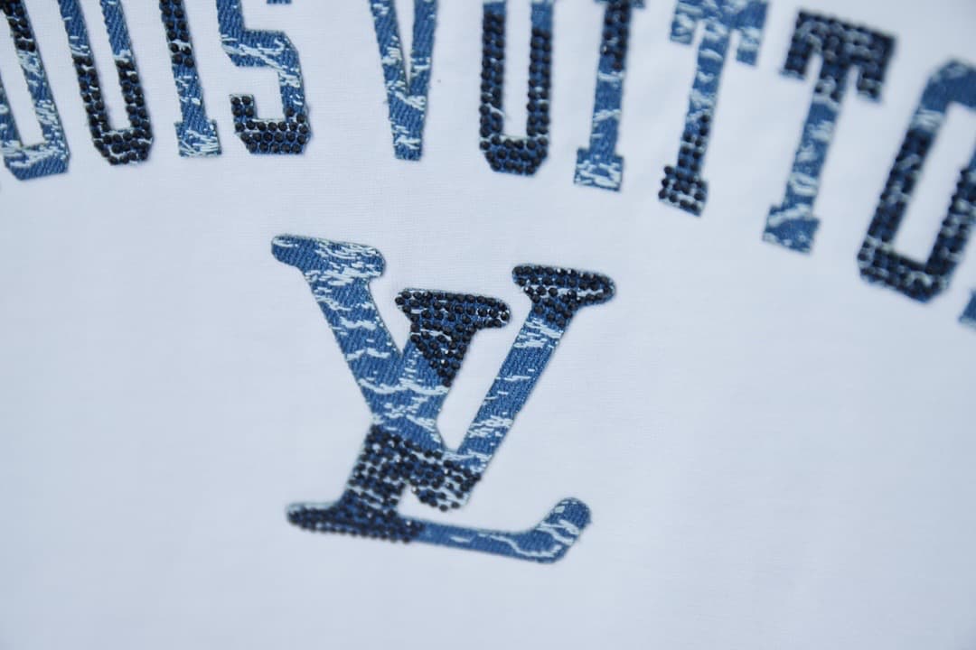 2025 New Denim Patch Rhinestone Letter T-shirt