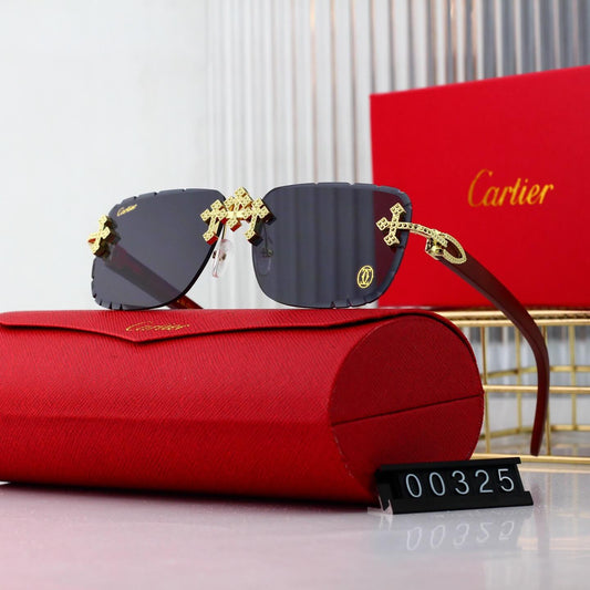 Lunettes de soleil rétro sans monture avec croix dorée