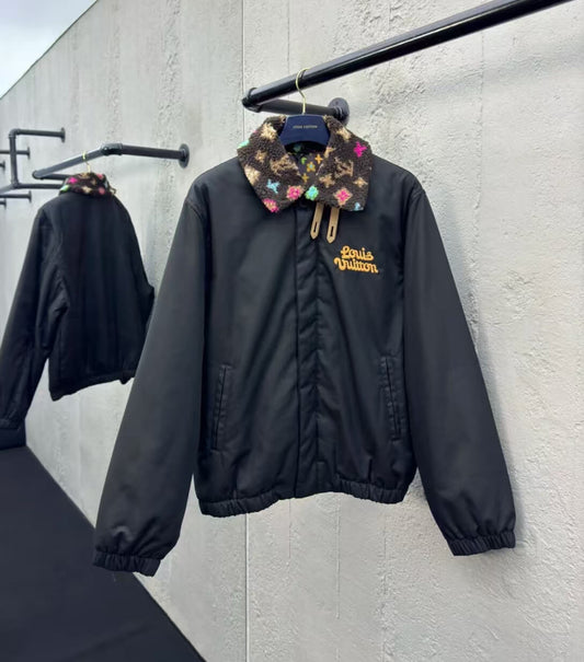 Blouson aviateur à col imprimé en daim