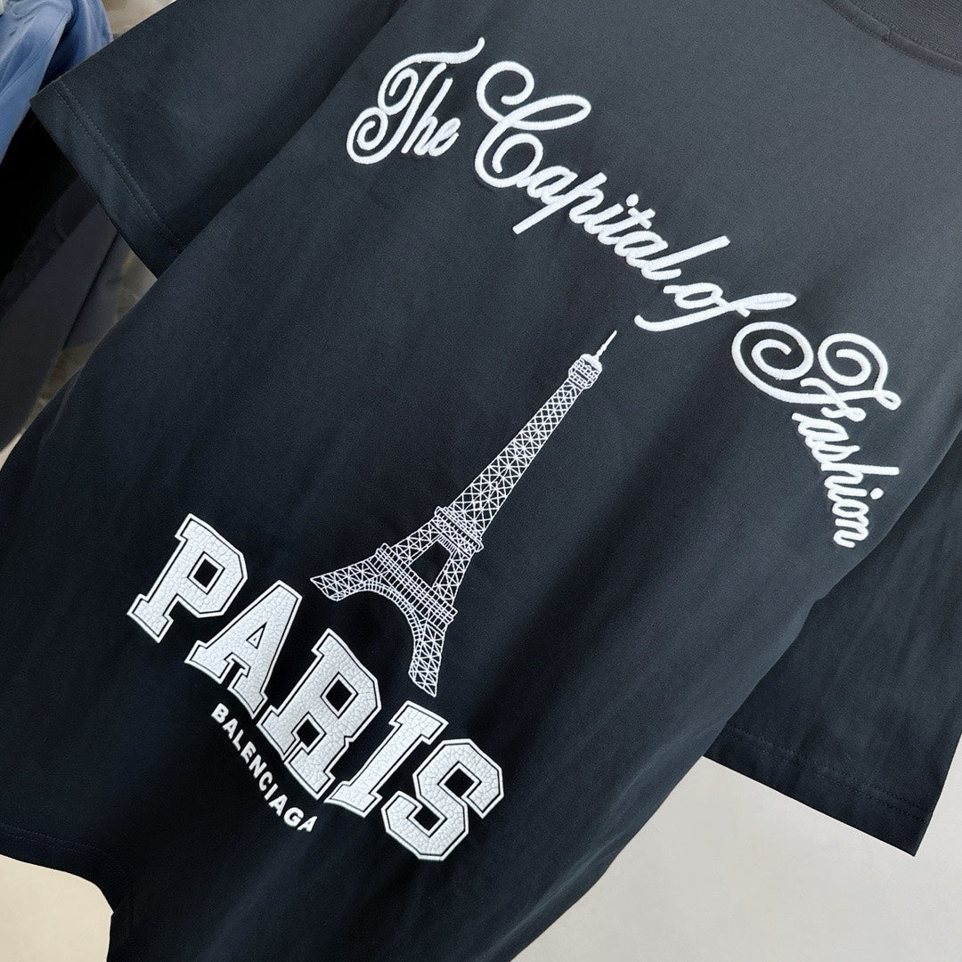 Eiffel Tower Letter Embroidery T Shirt