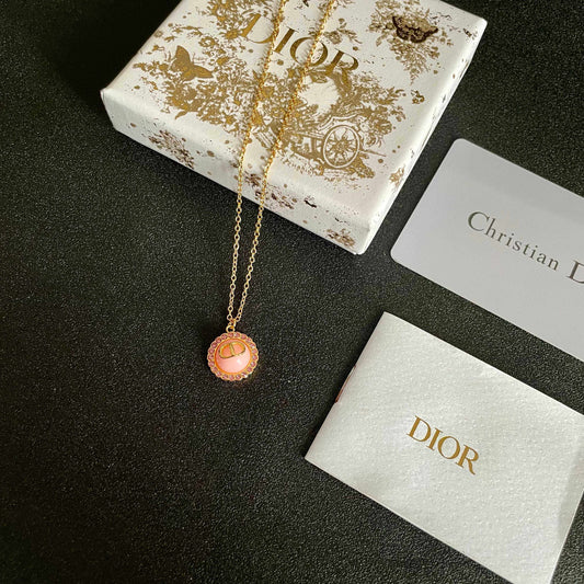 Classic Pink Disc Pendant Necklace